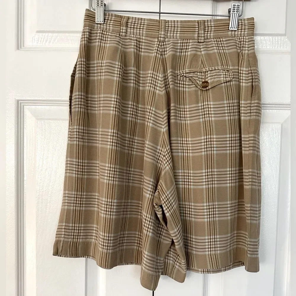 80s Vintage Shorts Liz Sport Plaid Pleated High Waist Shorts with Pockets Size 8